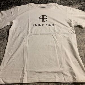 Anine Bing AB Print Logo Womans White T-Shirt Size Small Or Medium